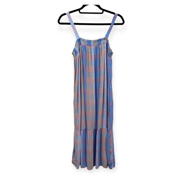 Ann Taylor Loft Check Plaid Print Midi Dress Blue Pink Pastel Medium Petite - Picture 1 of 7